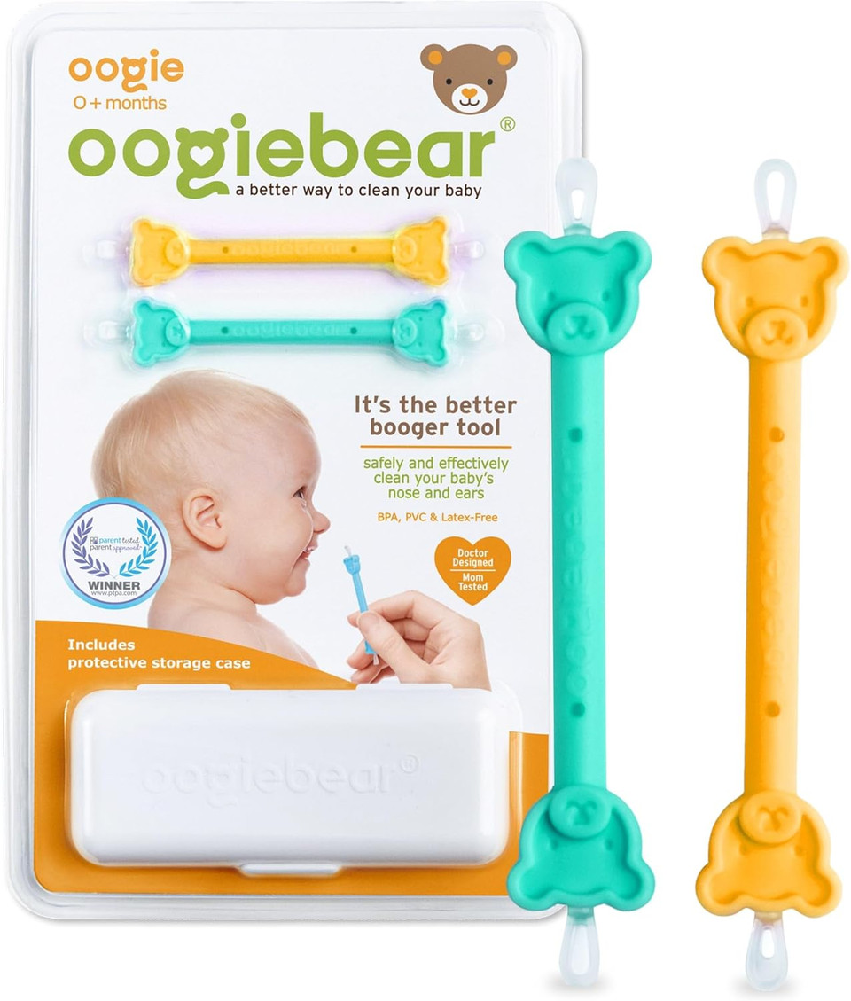 Oogiebear: Baby Nose Cleaner & Ear Wax Removal Tool - Safe Booger & Earwax Removal For Newborns, Infants, Toddlers - Dual-Ended - Essential Baby Stuff, Diaper Bag Must-Have, Orange & Seafoam With Case
