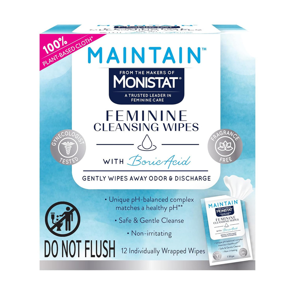 Monistat Maintain Feminine Wipes With Boric Acid For Feminine Care, Fragrance Free, 12 Ct, 3 Pk