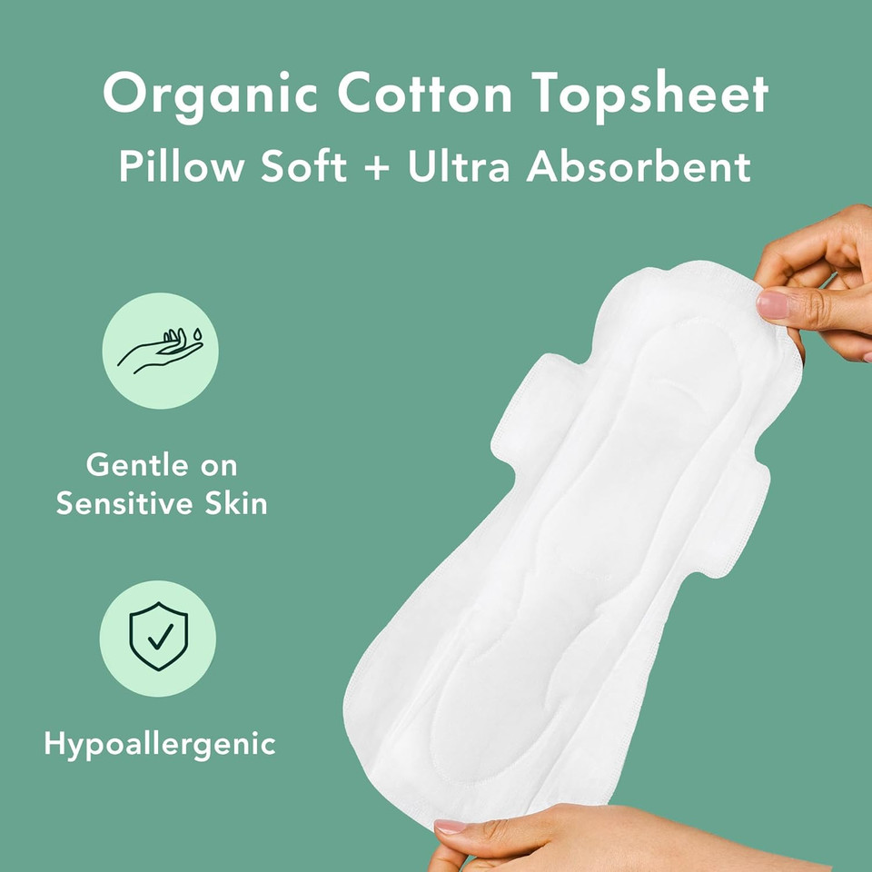 Rael Pads For Women, Organic Cotton Cover - Period Pads With Wings, Feminine Care, Sanitary Napkins, Heavy Absorbency, Unscented, Ultra Thin (Overnight, 20 Count)