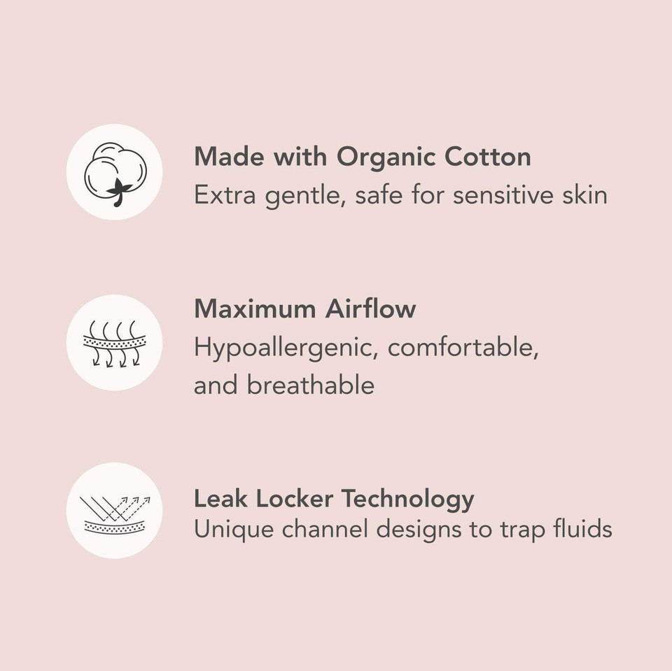 Rael Reusable Pads, Organic Cotton Cover - Postpartum Essential, Incontinence Pads For Women, Bladder Leakage Pads For Women, Thin Cloth Pads, Leak Free, Washable, Neutral Color, 3 Count (Regular)