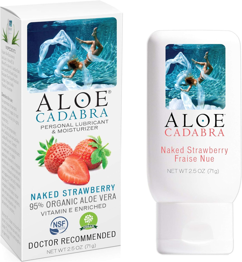 Aloe Cadabra Organic Flavored Personal Lubricant, Natural Edible Lube For Couples Pleasure, For Women & Men, Naked Strawberry, 2.5Oz
