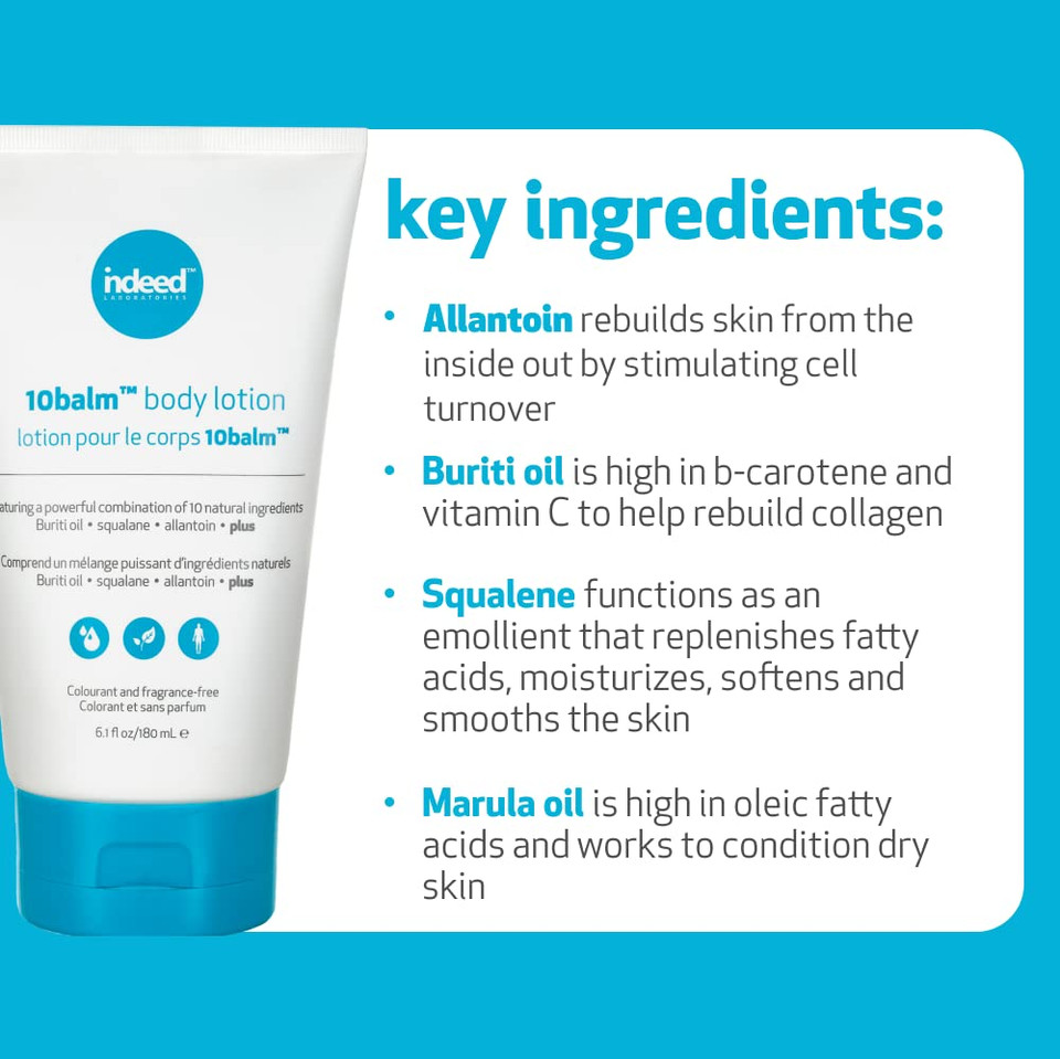Indeed Labs 10Balm Body Lotion, Ultra Hydrating Daily Body Moisturizer For Dry Irritated Skin, Moisturizing Lotion With No Drying Alcohol, Repair And Hydrate Skin, 180Ml