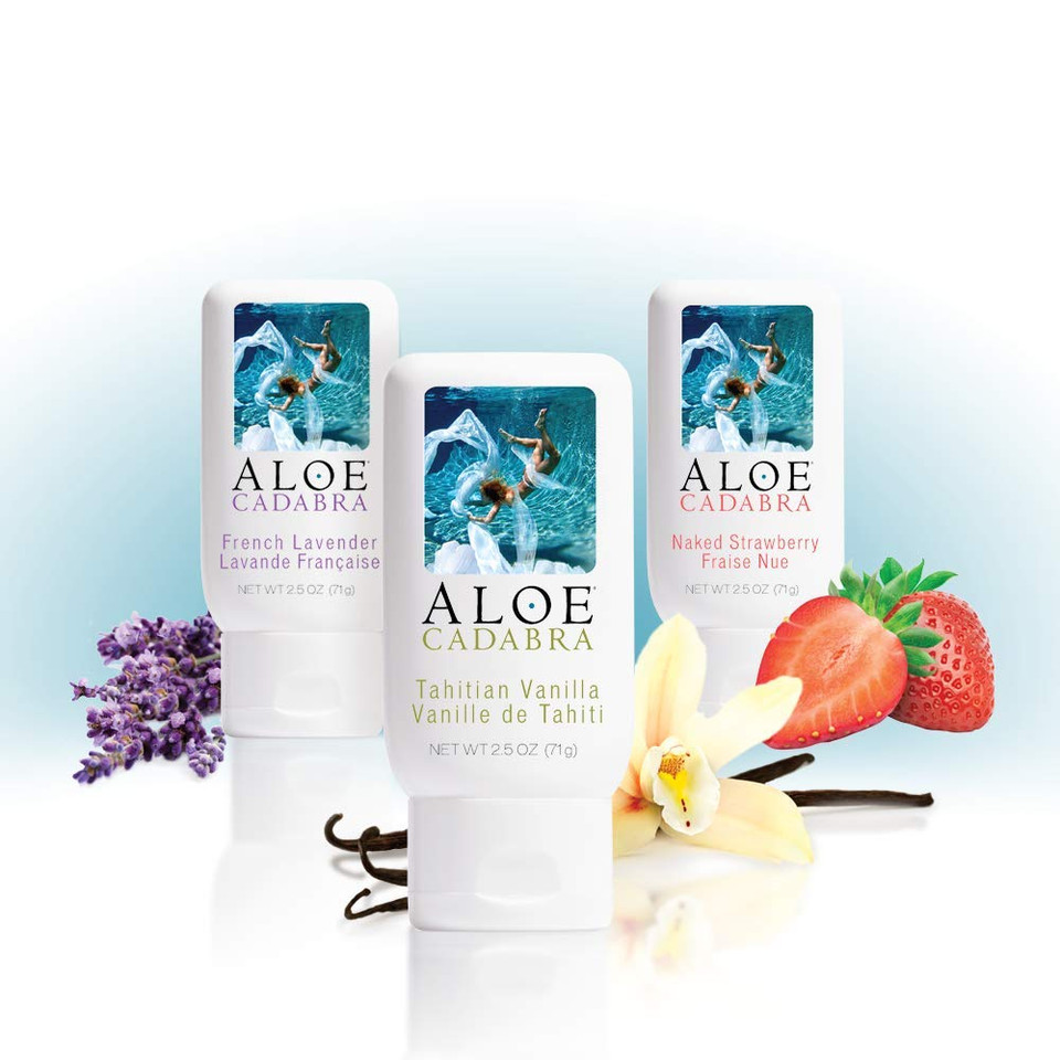 Aloe Cadabra Best Natural Water-Basted Personal Lube Sample Pack: Strawberry Flavored, Vanilla Flavored, Lavender Scented, Great For Travel, Men, Women And Couples