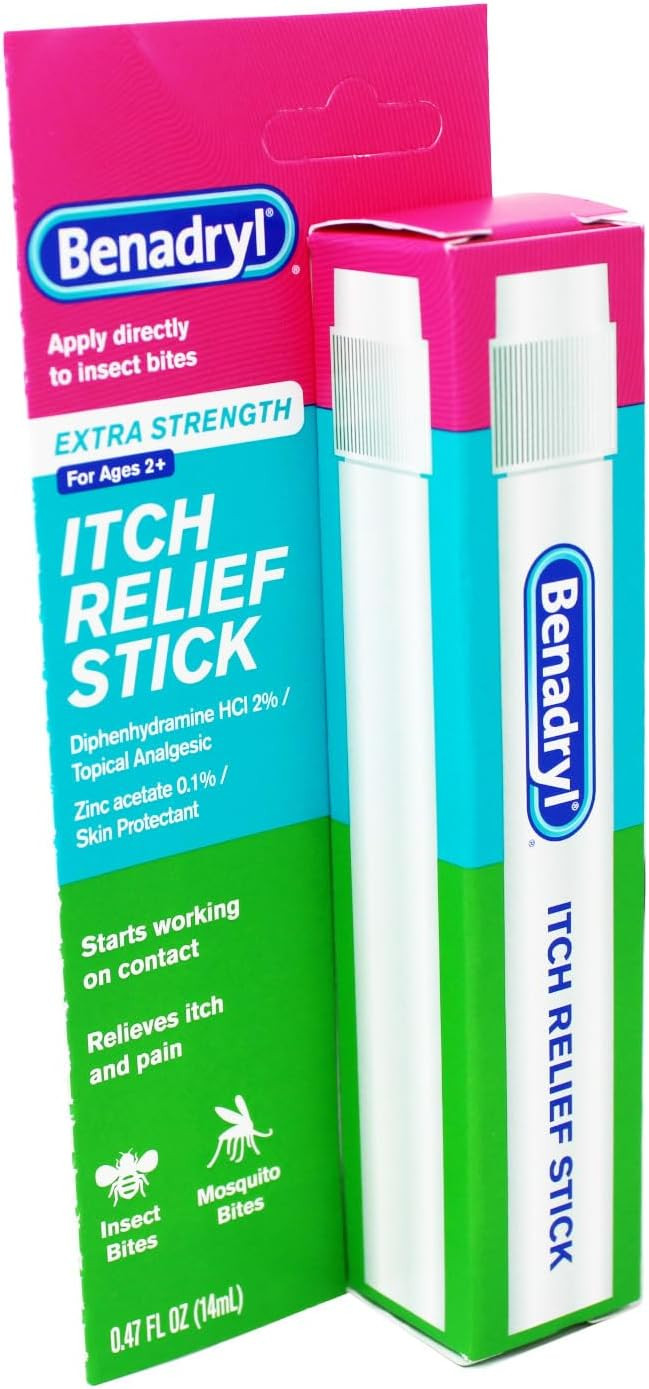 Benadryl Extra Strength Itch Relief Stick, Diphenhydramine Hcl Topical Analgesic & Zinc Acetate To Relieve Skin Itching & Pain Associated With Insect Bites, Sunburn & More, 0.47 Fl. Oz