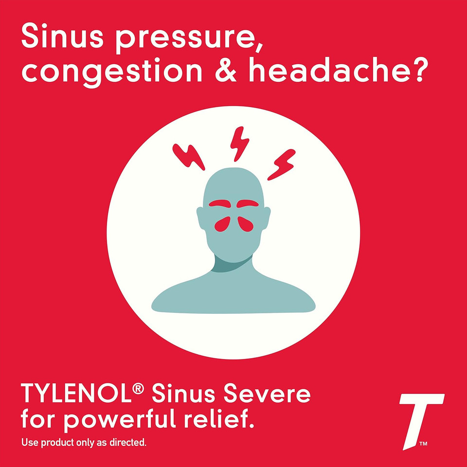 Tylenol Sinus + Headache Daytime Non-Drowsy Relief Caplets, Acetaminophen 325Mg, Nasal Decongestant For Sinus Pressure, Headache & Nasal Congestion Relief, 24 Ct