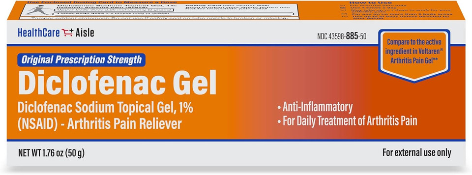 Healthcareaisle Diclofenac Gel, 1%, Arthritis Pain Relief - 50 G Tube - Original Prescription Strength (Nsaid)
