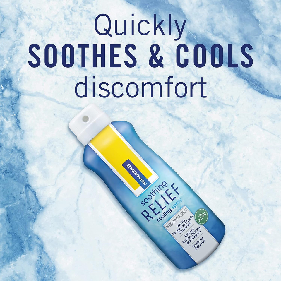 Preparation H Soothing Relief Cooling Spray, No-Touch Witch Hazel Spray For Irritated Skin Relief - 2X2.7 Oz Bottles