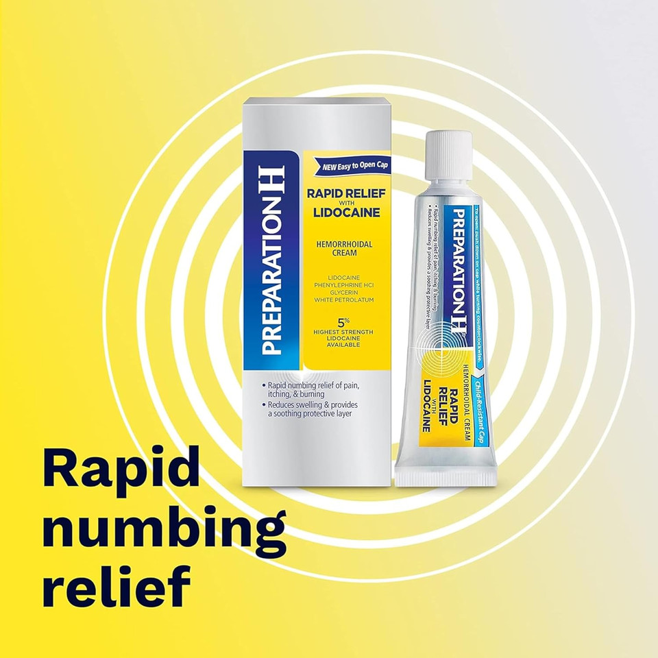 Preparation H Rapid Relief Hemorrhoid Cream With Lidocaine, Numbing Relief For Swelling, Pain, Burning And Itching - 1 Oz Tube