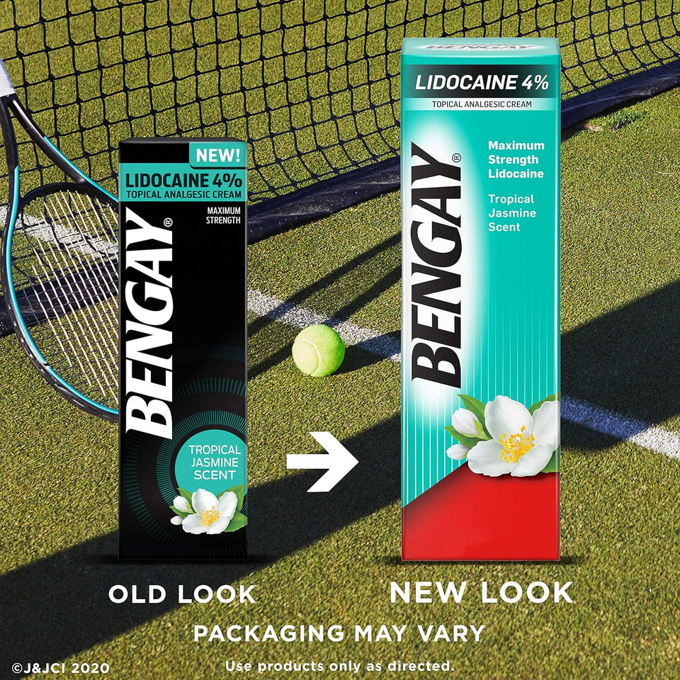 Bengay Pain Relieving Lidocaine Cream, Non-Greasy Topical Analgesic Cream With The Maximum Strength Numbing Relief Of 4% Lidocaine Hcl, Pleasant And Soothing Tropical Jasmine Scent, 3 Oz