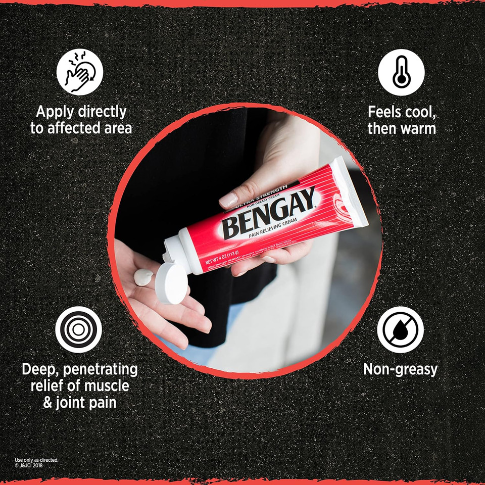Bengay Ultra Strength Topical Pain Relief Cream, Non-Greasy Topical Analgesic For Minor Arthritis, Muscle, Joint, And Back Pain, Camphor, Menthol & Methyl Salicylate, 4 Oz