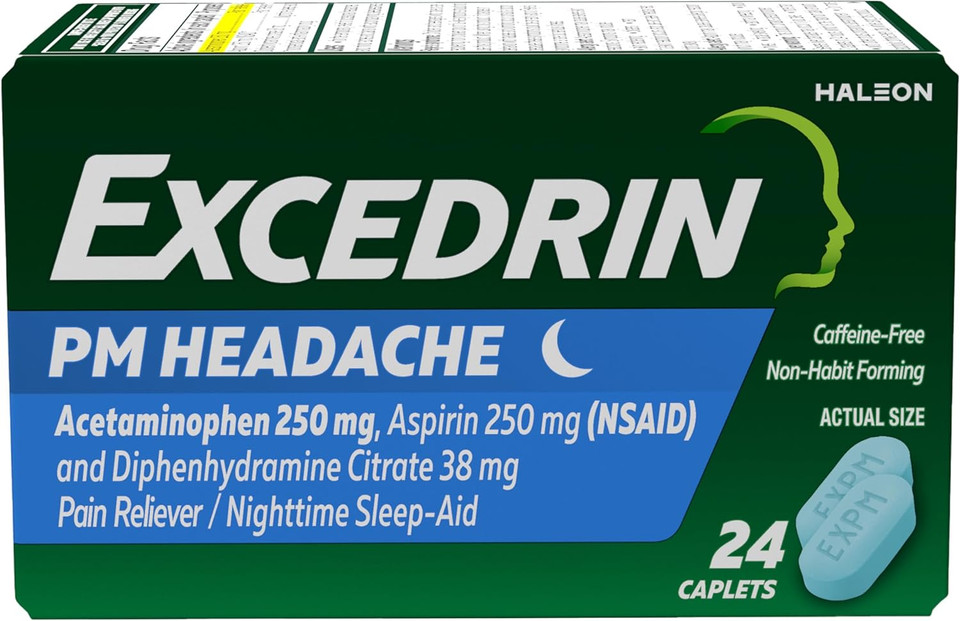 Excedrin Pm Pain Reliever And Nighttime Sleep-Aid Caplets For Headache Relief  24 Count