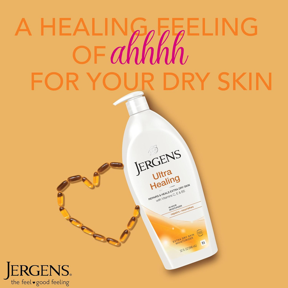 Jergens Ultra Healing Dry Skin Moisturizer, Body and Hand Lotion for Dry Skin, for Quick Absorption into Extra Dry Skin, with HYDRALUCENCE blend, Vitamins C, E, and B5, 32 Ounce (Pack of 6)