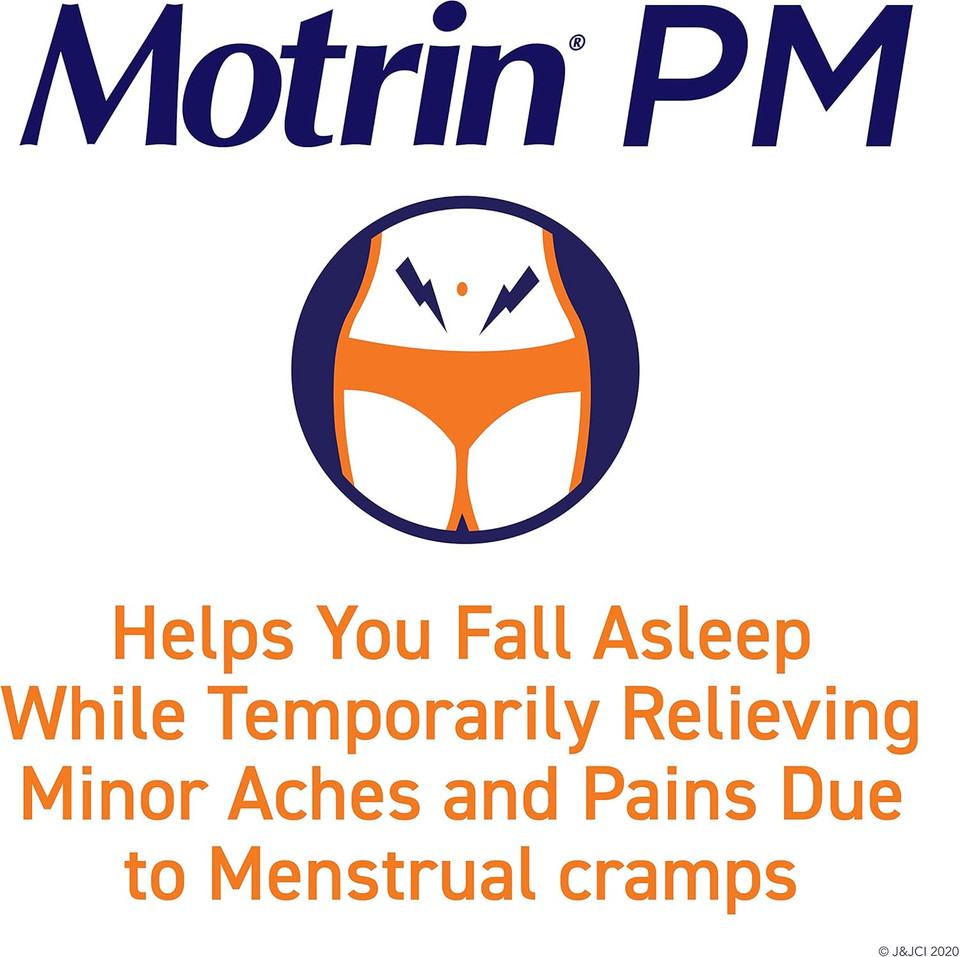 Motrin Pm Caplets, 200 Mg Ibuprofen & 38 Mg Sleep Aid, Nighttime Relief For Minor Pains, 80 Ct