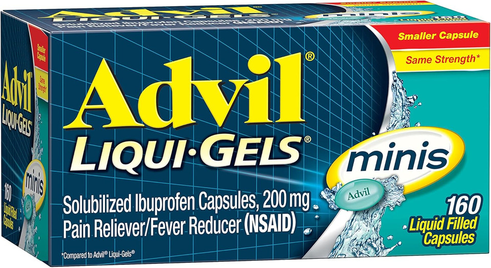 Advil Liqui-Gels Minis Pain Reliever And Fever Reducer, Pain Medicine For Adults With Ibuprofen 200Mg For Pain Relief - 50X2 Liquid Filled Capsules