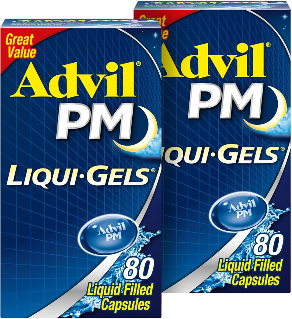 Advil Pm Liqui-Gels Pain Reliever And Nighttime Sleep Aid, Pain Medicine With Ibuprofen For Pain Relief And Diphenhydramine Hcl For A Sleep Aid - 2X80 Liquid Filled Capsules