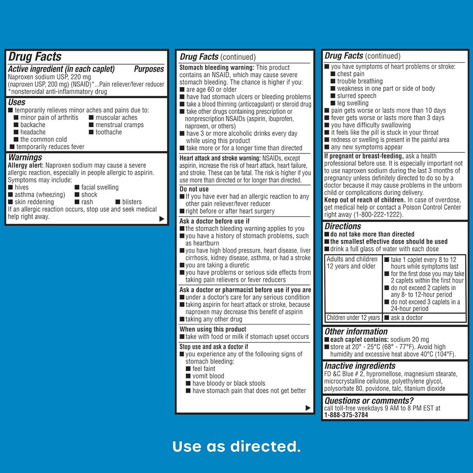 Healthcareaisle Naproxen Sodium, 220 Mg  200 Caplets  Pain Reliever And Fever Reducer, Up To 12 Hours Of Relief