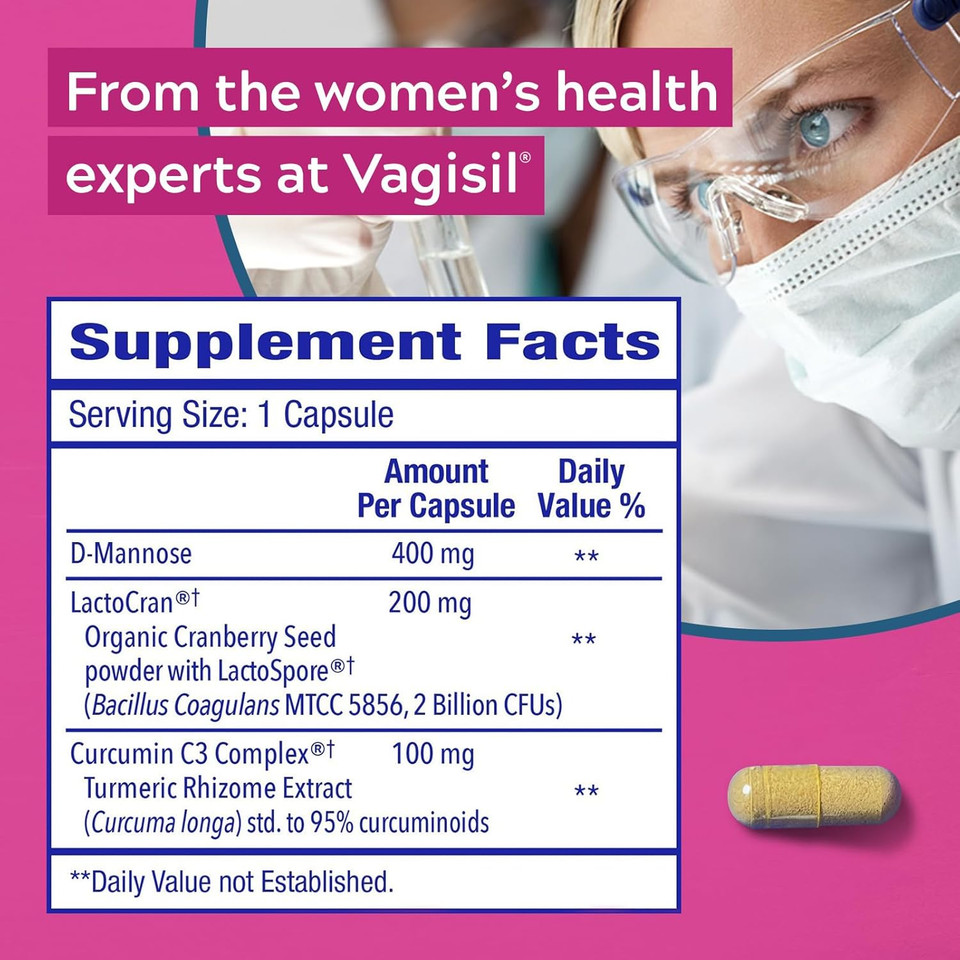 Vagisil Urinary Tract Health Supplements, Clinically-Proven Probiotics, Protects Urinary Tract Health, Clean Ingredients, Helps Cleanse And Flush Uti-Causing Bacteria, 1 Capsule Daily, 30 Capsules