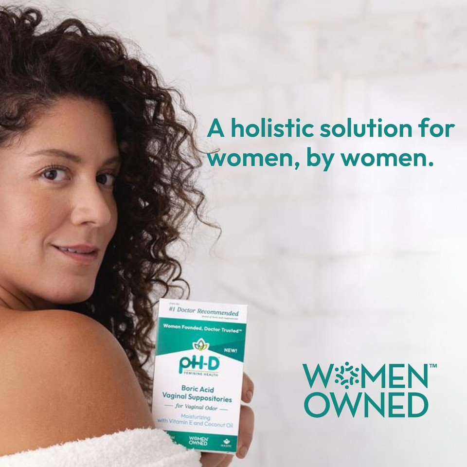 Ph-D Feminine Health - Boric Acid Moisturizing Suppository - Woman Owned - For Vaginal Odor - Paraben-Free And Cruelty-Free - 14 Count