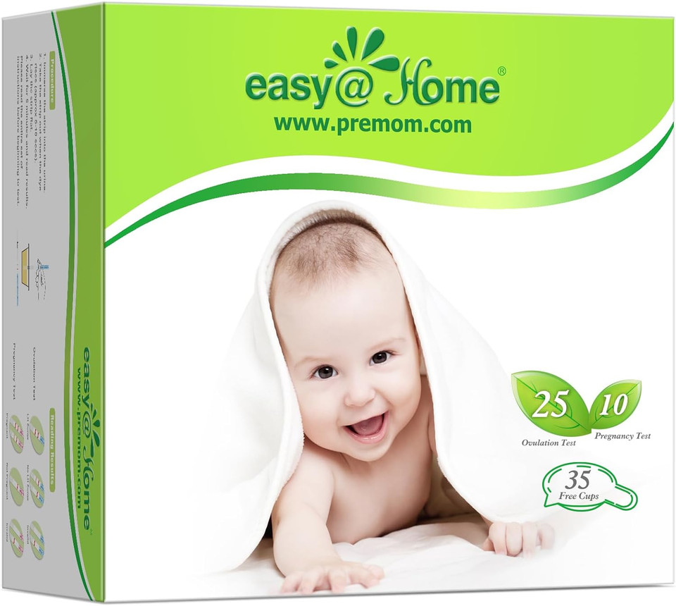 Ovulation & Pregnancy Test Strips Kit: Easy@Home 25 Ovulation Tests 10 Pregnancy Tests & 35 Large Urine Cups - Powered By Premom Ovulation App | 25Lh + 10Hcg + 35 Urine Cups