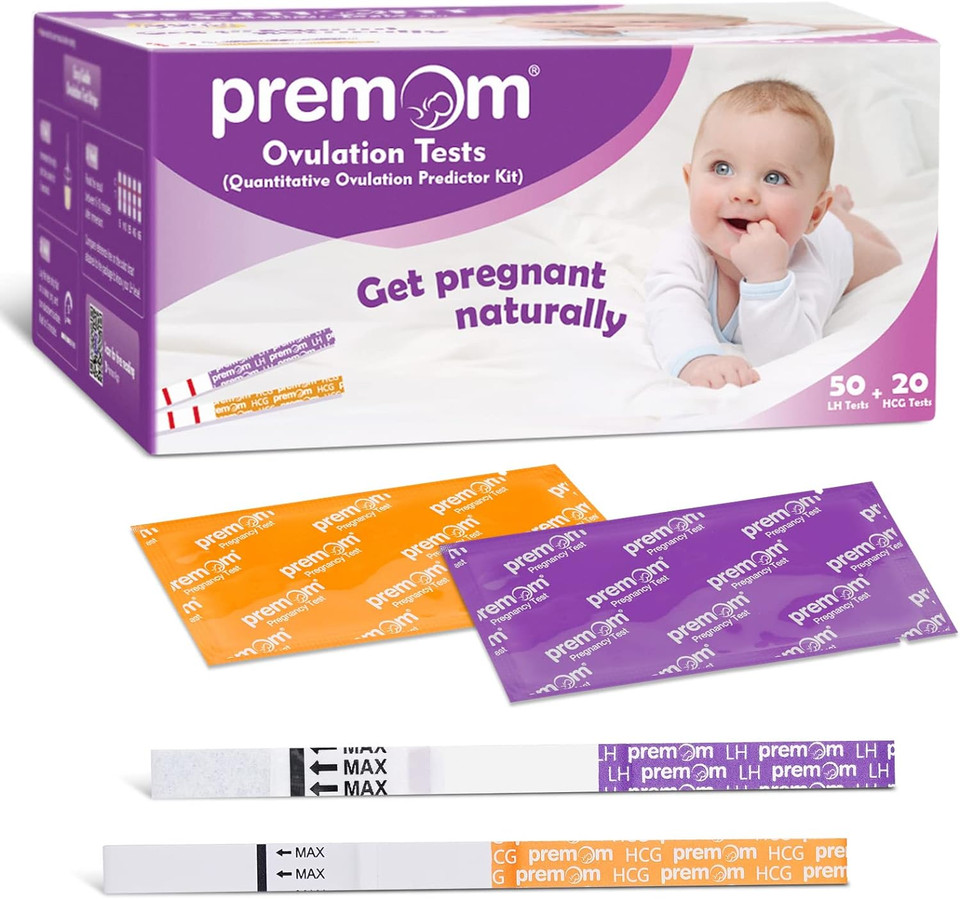 Premom Ovulation & Pregnancy Test Kit: 50 Quantitative Ovulation Strips & 20 Early Pregnancy Detction Tests Combo - Accurate Fertility Tracker Opk With Free App, 50Lh+20Hcg Pm2-S+Pm1-S:50+20