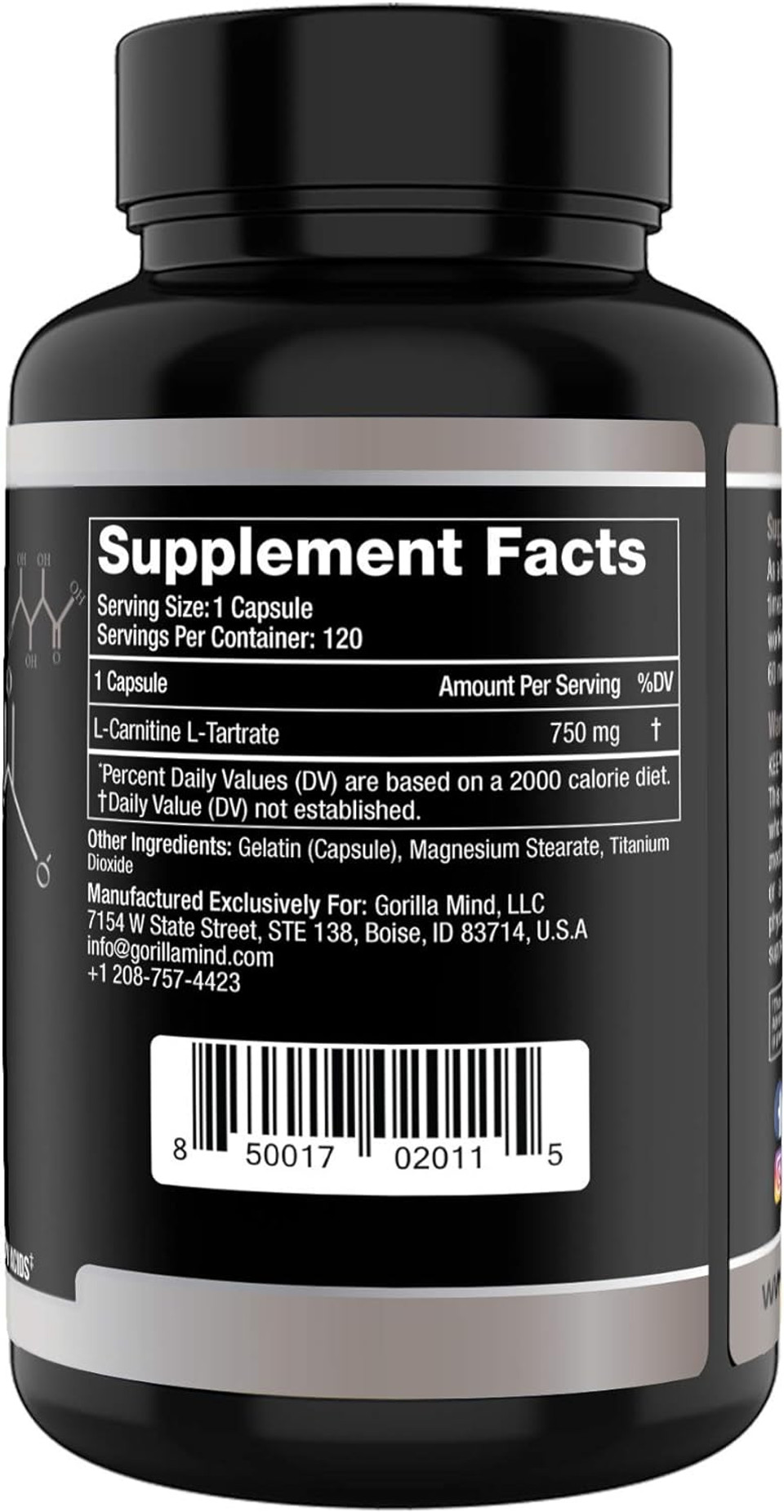 Gorilla Mode Ar Carnitine 750Mg Capsules  Androgen Receptor Upregulator/Boosts Cellular Energy, Upregulates Androgen Receptor Density/Shuttles Fatty Acids (120 Capsules)