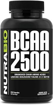 Nutrabio  Bcaa 2500  Branched Chain Amino Acids  Support New Muscle Growth And Prevent Muscle Breakdown  250 Capsules