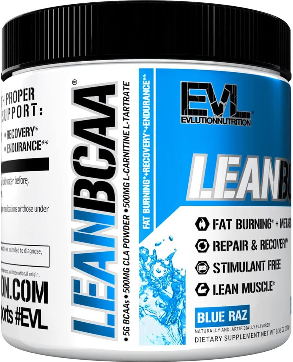 Evlution Stimulant Free Lean Bcaa Powder Nutrition Bcaas Amino Acids Powder With Cla Carnitine And 2:1:1 Branched Chain Amino Acids Supports Muscle Recovery Fat Burn And Metabolism - Blue Raz