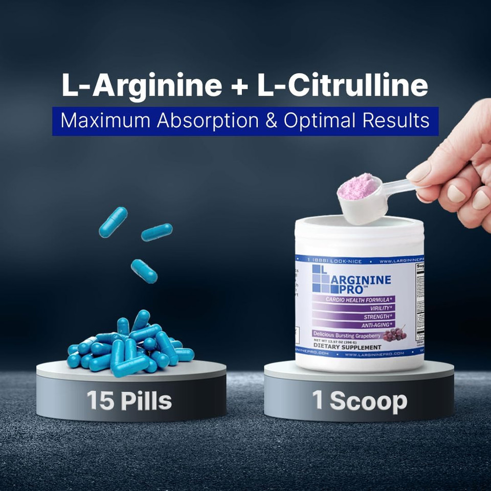 L-Arginine Pro | L-Arginine Supplement Powder | 5,500Mg Of L-Arginine Plus 1,100Mg L-Citrulline (Grape Berry, 1 Jar)
