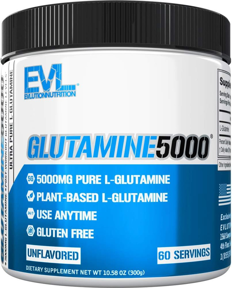 Pure Vegan L-Glutamine Powder Supplement - Evlution Nutrition Nitric Oxide Booster 5G L Glutamine Supplement For Post Workout Recovery Enhanced Pumps Gut Health Energy And Immunity - Unflavored