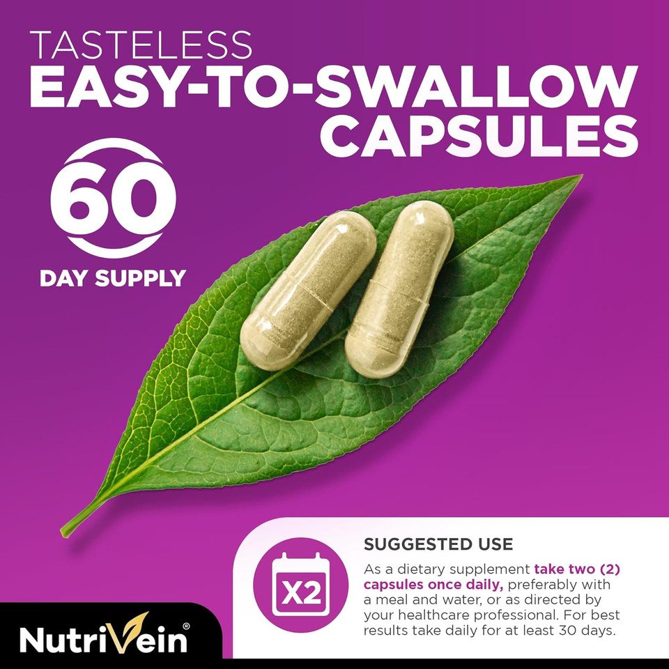 Nutrivein Resveratrol 1450Mg - Antioxidant Supplement 120 Capsules  Supports Healthy Aging & Promotes Immune, Brain Boost & Joint Support - Made With Trans-Resveratrol, Green Tea Leaf, Acai Berry