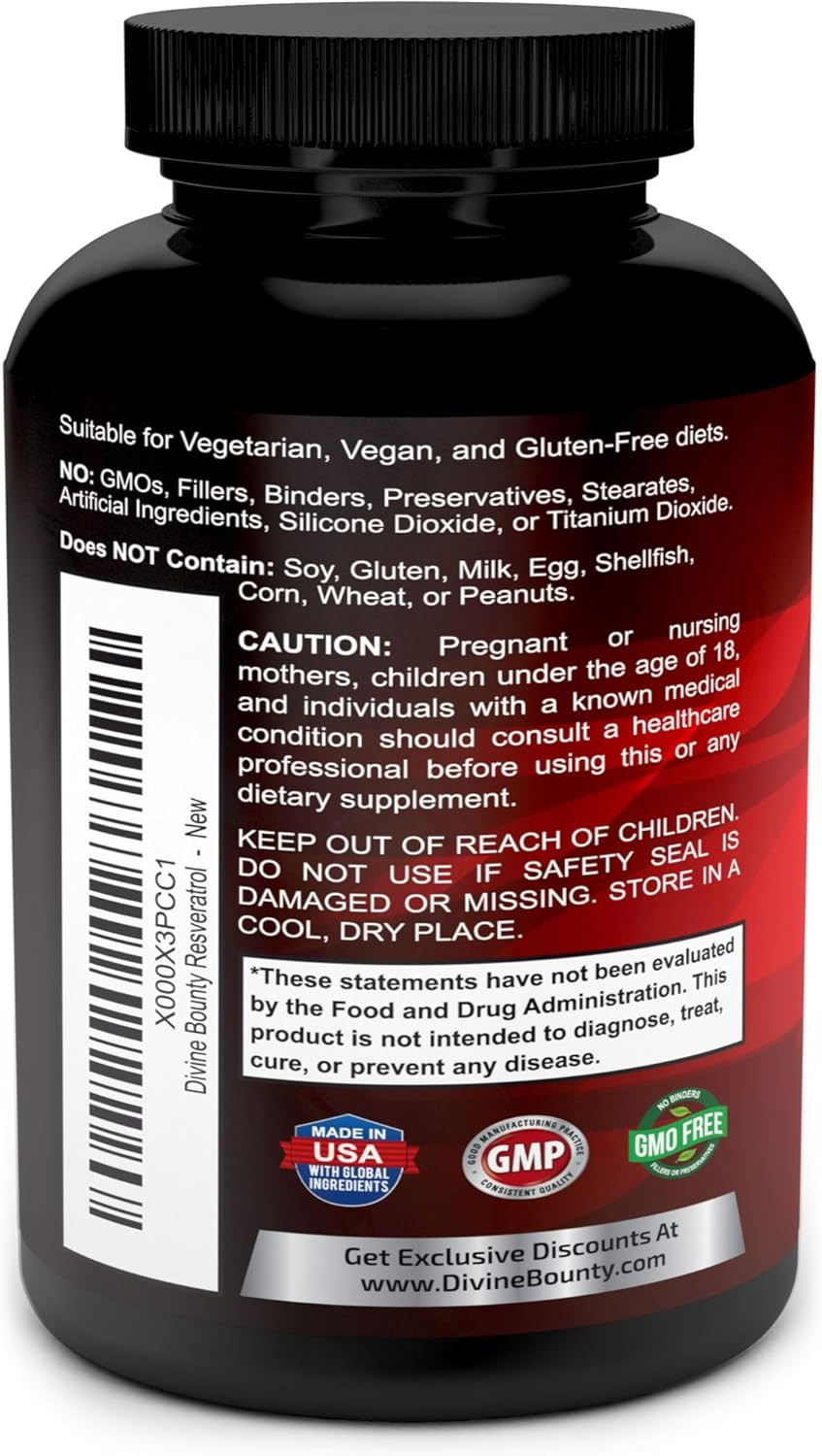 Resveratrol Supplement - 1400Mg Extra Strength Formula With Grape Seed Extract, Green Tea Extract, Red Wine Extract - 60 Veggie Capsules