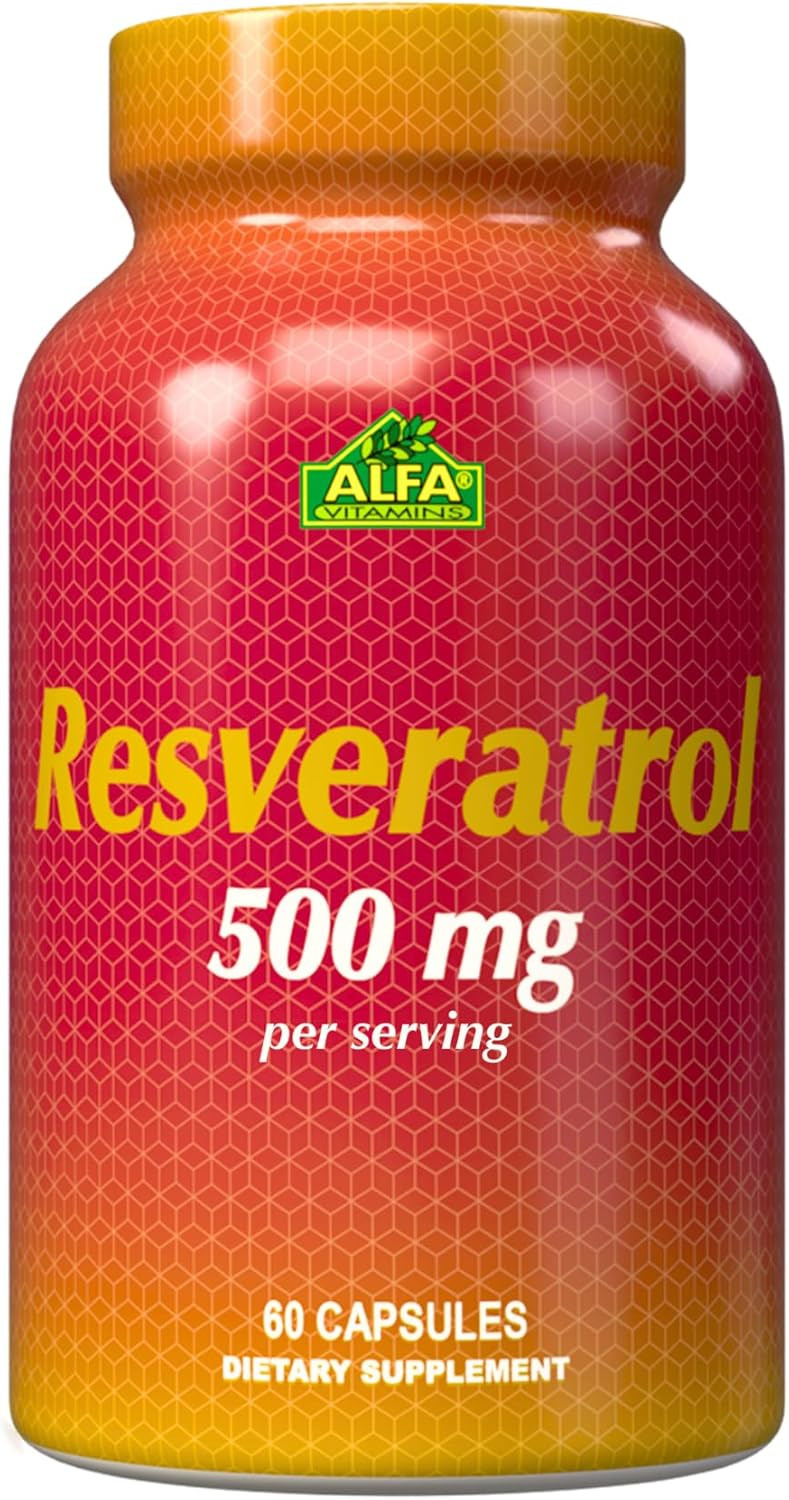Resveratrol 1000Mg By Alfa Vitamins - Powerful Antioxidant, Helps Prevent Cell Damage - Supports Brain Function, Cardiovascular Health, Metabolism, Anti-Aging Effects - 60 Capsules