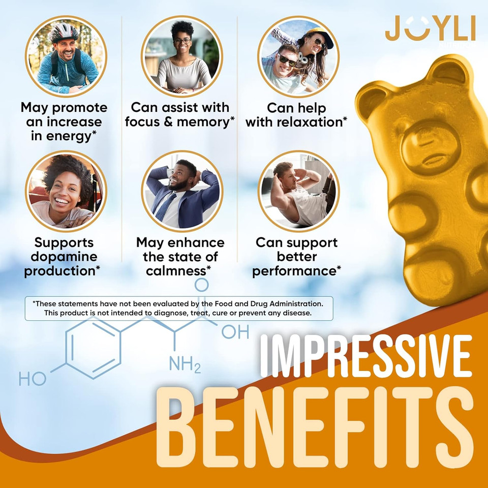 Joyli L Tyrosine Gummies 1000Mg - L-Tyrosine Supplement For Kids & Adults - Calm & Focus Gummies For Brain, Memory, Mood, And Energy - 500Mg L- Tyrosine Powder Per Gummy - Vegan, Gluten-Free Joyli L Tyrosine Gummies 1000Mg - L-Tyrosine Supplement For Kids & Adults - Calm & Focus Gummies For Brain, Memory, Mood, And Energy - 500Mg L- Tyrosine Powder Per Gummy - Vegan, Gluten-Free