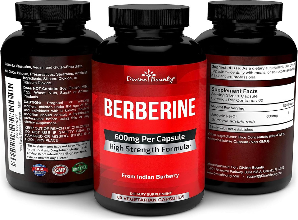 Divine Bounty Pure Berberine Complex - 600Mg Per Capsule Berberine Hcl Supplement - 60 Vegetarian Capsules