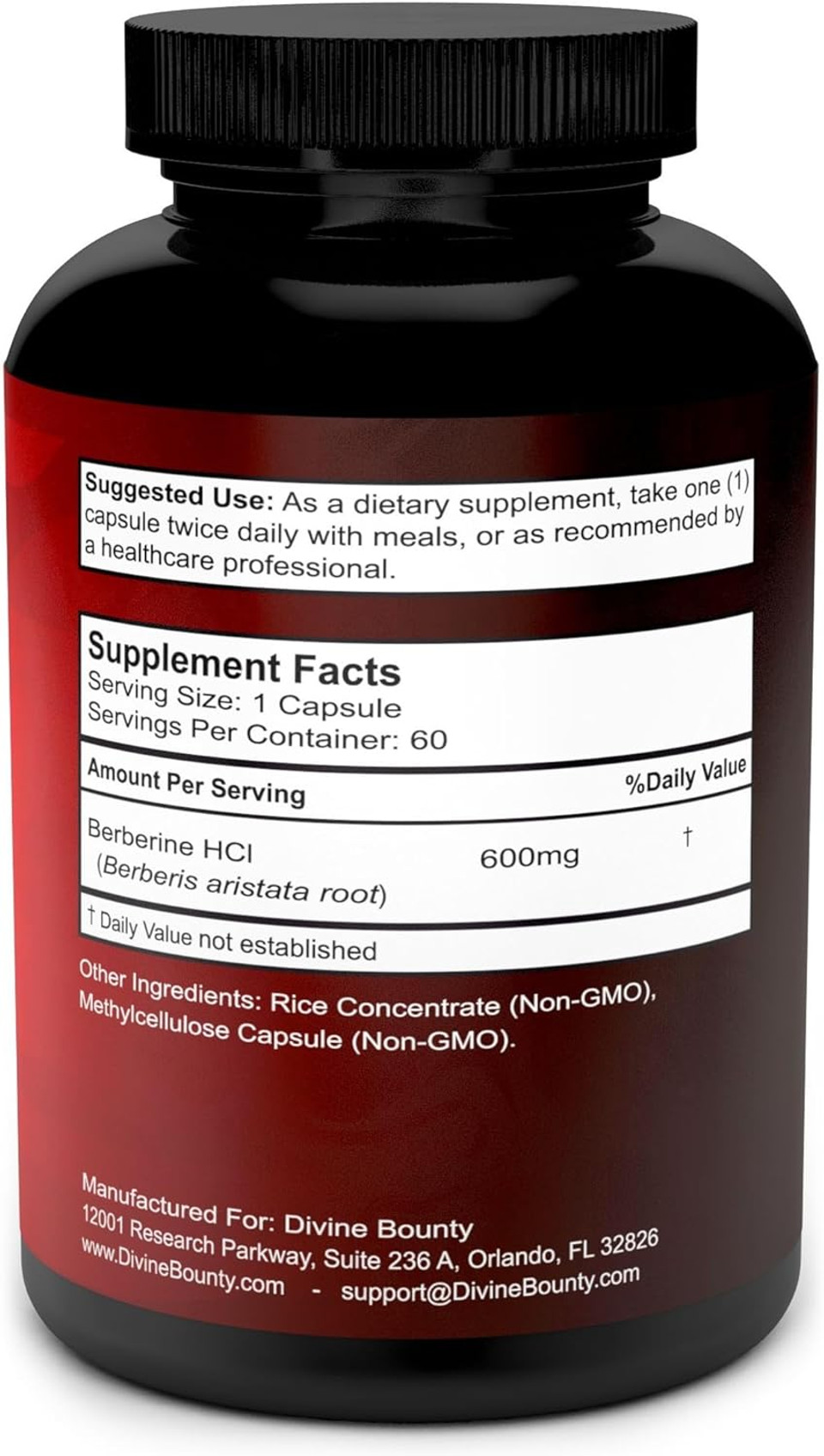 Divine Bounty Pure Berberine Complex - 600Mg Per Capsule Berberine Hcl Supplement - 60 Vegetarian Capsules