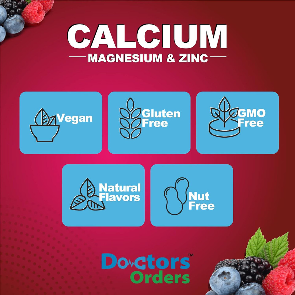 Calcium Magnesium Zinc Gummies, Gmo-Free Gluten Free, Great Taste Natural Raspberry Flavor Gummy Vitamins, 90 Gummies