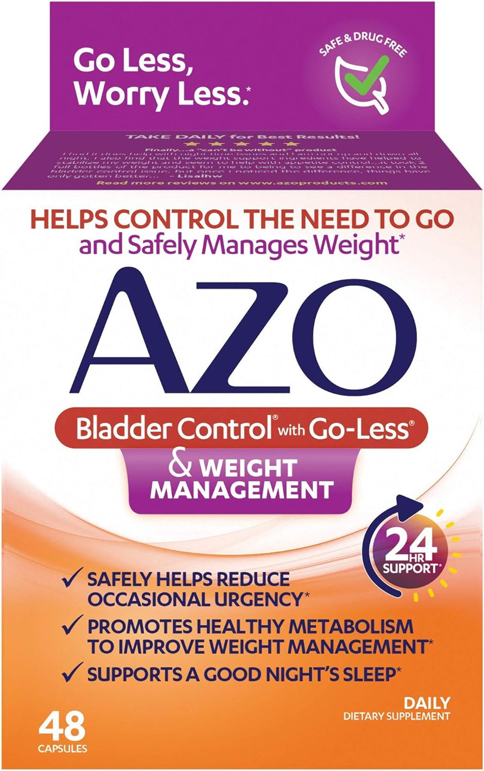 Azo Bladder Control With Go-Lessã¢Â® & Weight Management Dietary Supplement | Helps Reduce Occasional Urgency* | Promotes Healthy Metabolism* | Supports A Good Nightã¢ÂS Sleep* | 48 Capsules