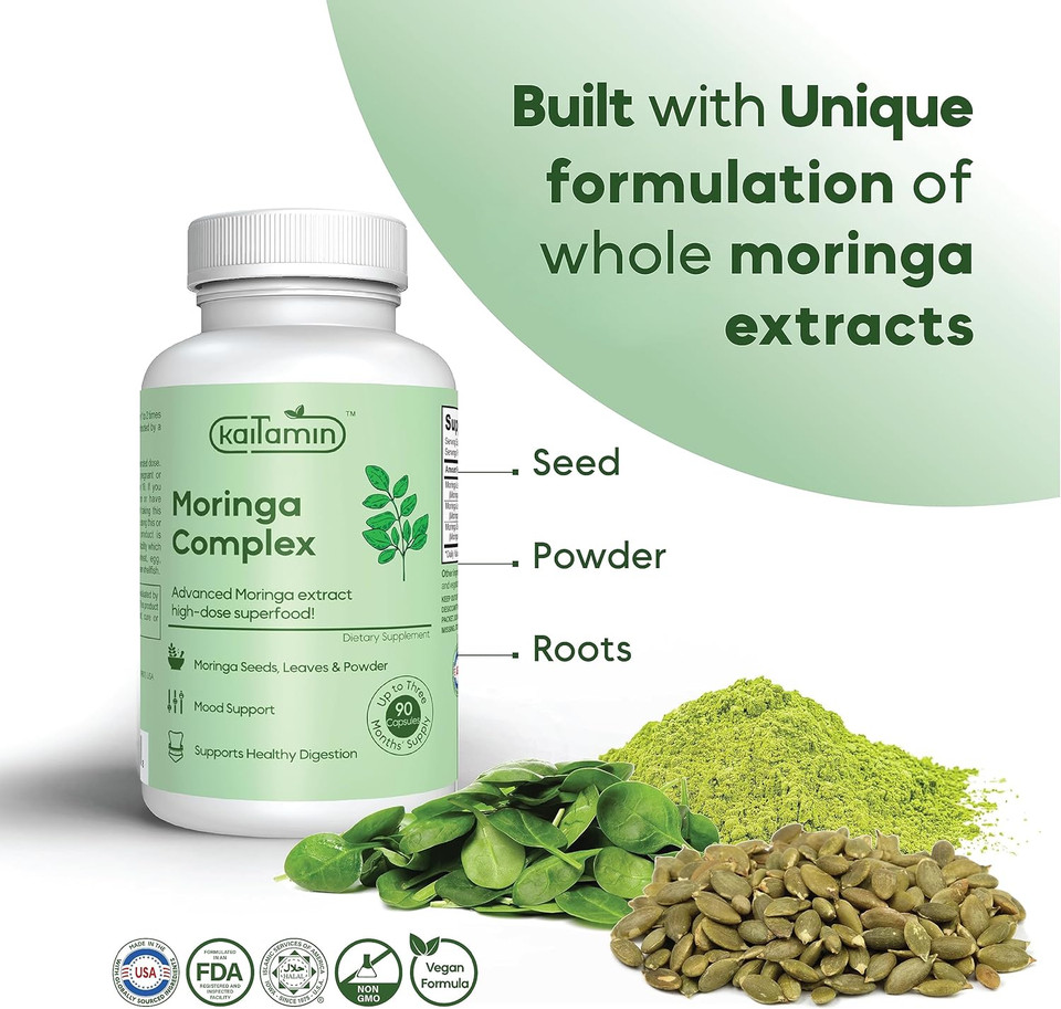 Moringa Oleifera Capsules - Natural Superfood Packed With Vitamins & Minerals For Digestion & Energy - With Antioxidant & Nutritional Support - 1 Pack - 90 Capsules, 90 Days Supply