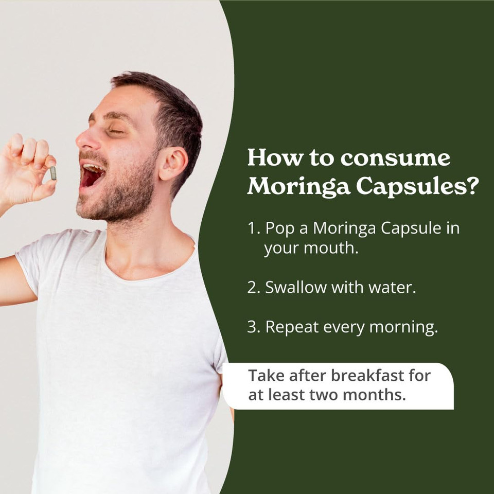 Moringa Capsules, 120| Rich In Calcium |100% Pure Moringa Leaf Powder Supplements | Vitamin C Powerhouse & Green Superfood| Gluten Free Moringa Powder Supplements