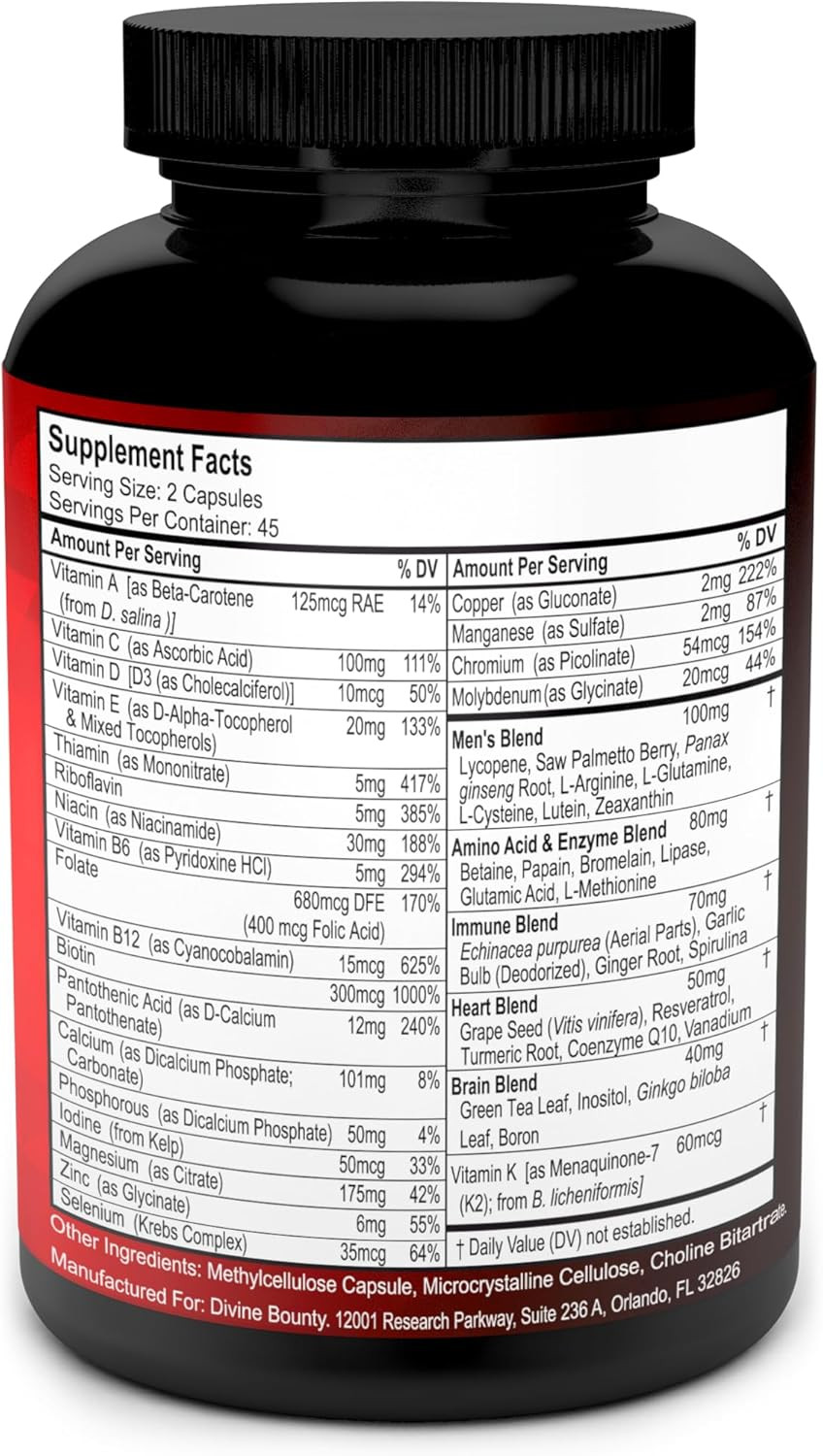 Mens Multivitamin  Daily Multivitamin For Men With Vitamin A C D E K B Complex, Calcium, Magnesium, Selenium, Zinc Plus Heart, Brain, Immune, And Men'S Multivitamins  90 Vegetarian Capsules