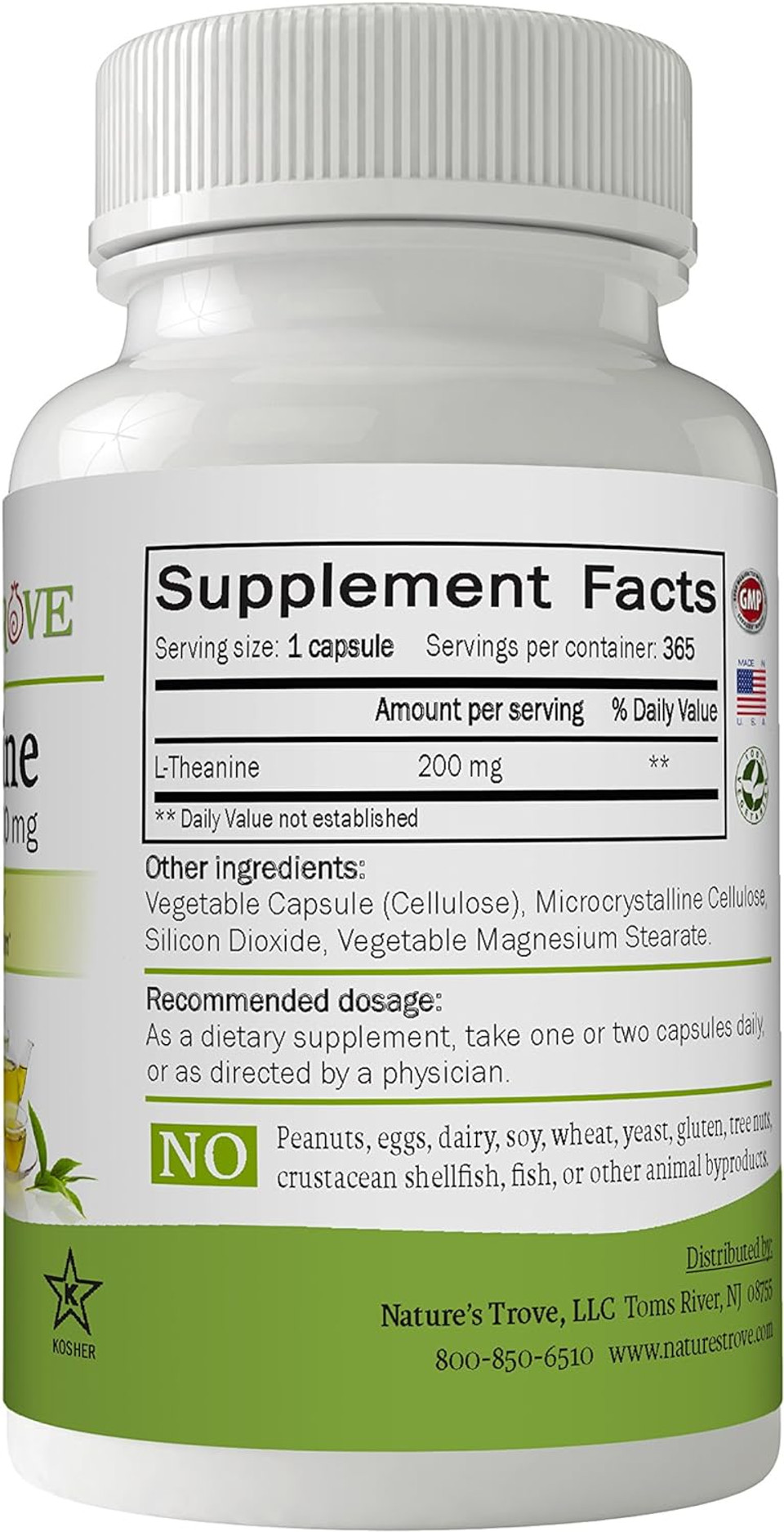Nature'S Trove L-Theanine 200Mg Super Value Size - 365 Vegetarian Capsules