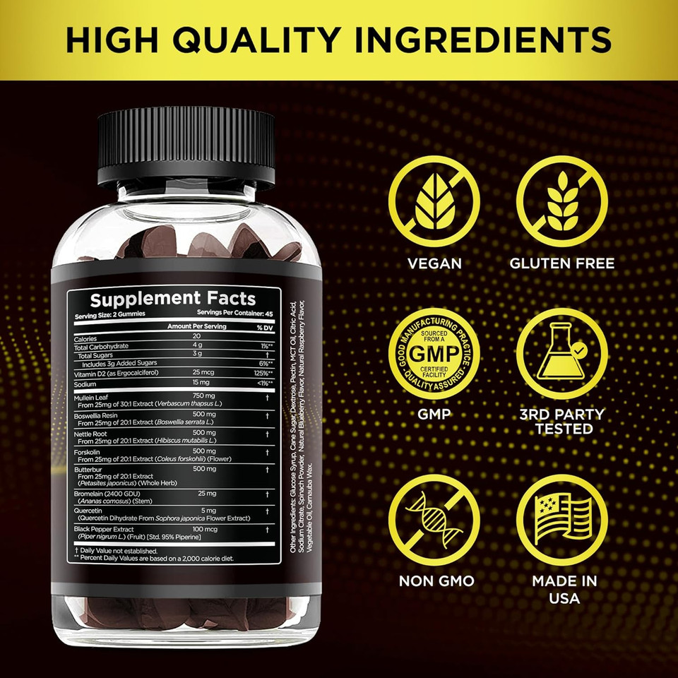 Mullein Gummies 9In1 - Mullein Leaf Extract For Lungs, Breathe Better With Mullein Gummies For Lungs And Sinus Support - Cleanse, Clarity, Relief (90Ct)