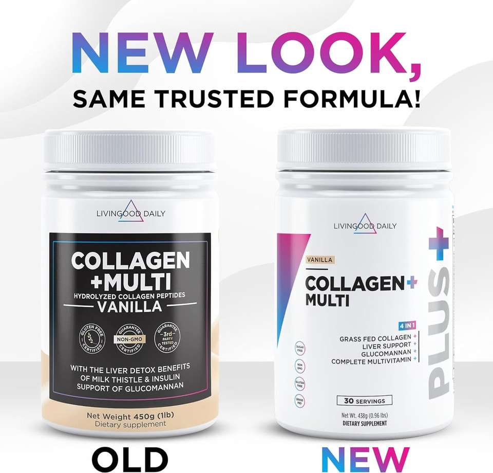 Livingood Daily Vanilla Collagen Powder, 30 Servings - Collagen Protein Powder (Collagen Type 1 And 3) Plus Multivitamin, Milk Thistle & Glucosamine - Hydrolyzed Collagen Peptides - 15.87Oz