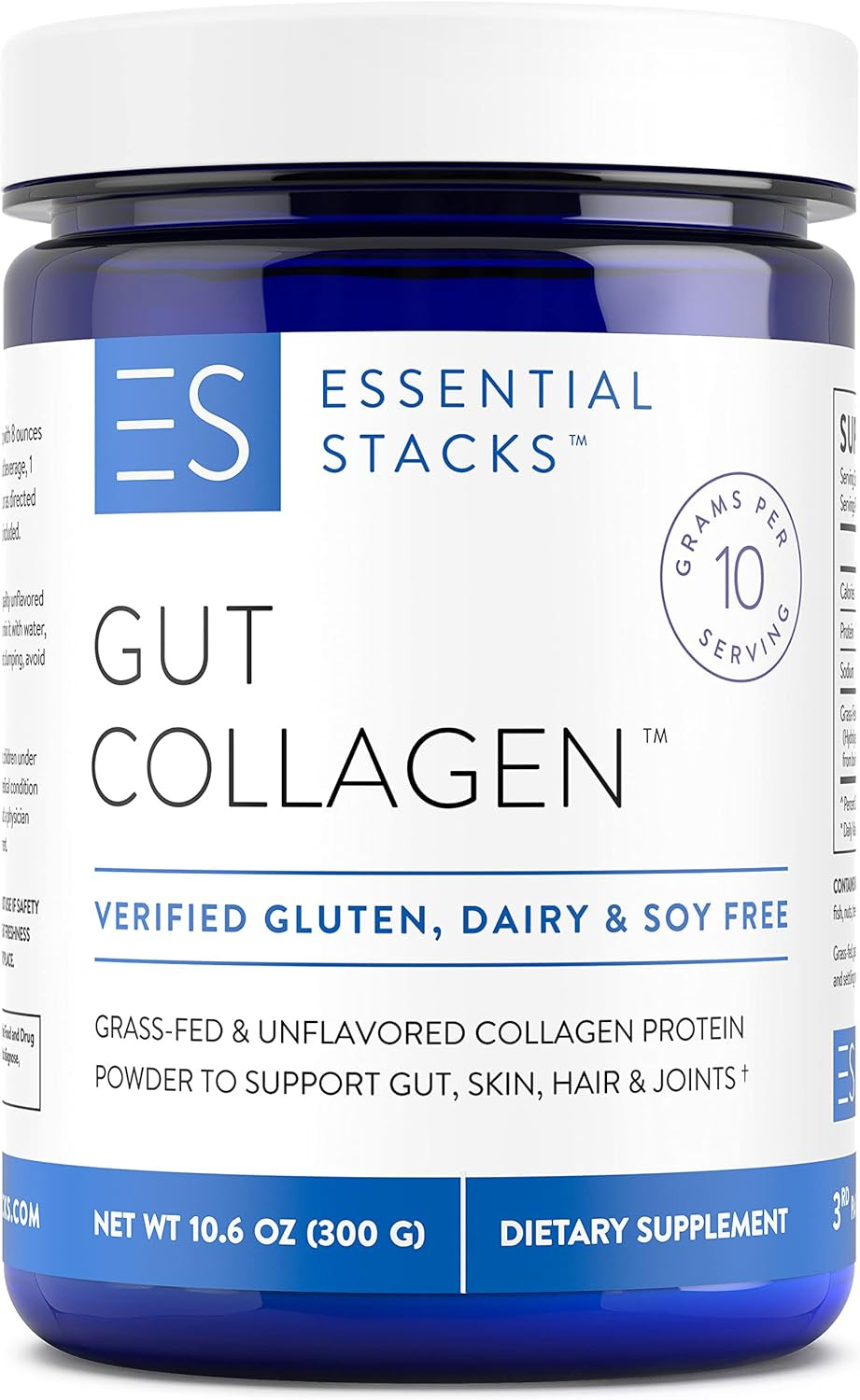 Essential Stacks Collagen Peptides Powder (From Grass Fed American Cattle) - Gluten, Dairy & Soy Free - Unflavored Hydrolyzed Collagen Supplement (10.6 Oz)