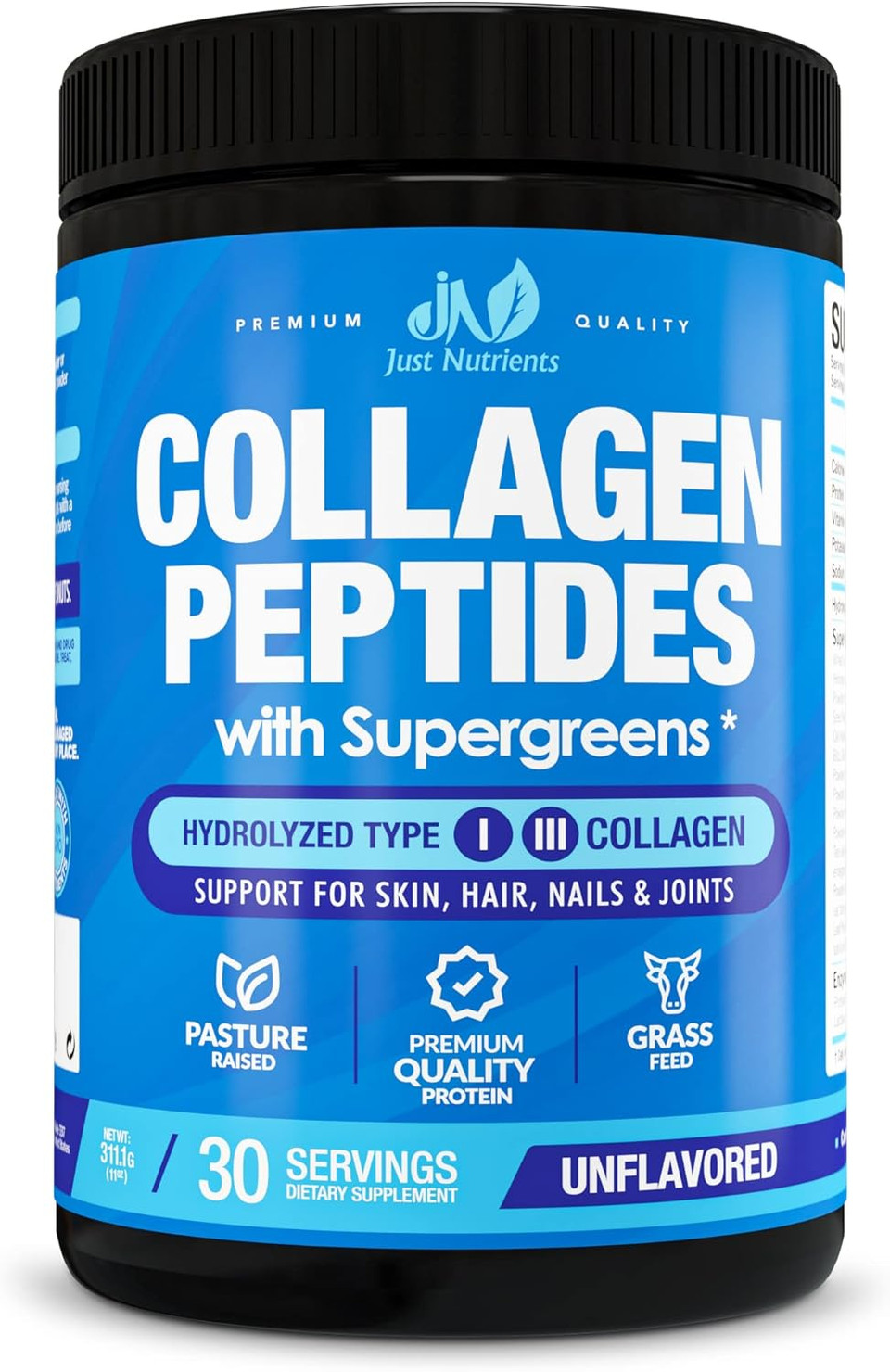 Collagen Peptides Powder With Super Greens - Hydrolyzed Collagen Type I & Iii For Hair, Skin, Nails & Joints  Superfoods, Digestive Enzymes, Grass-Fed, Non-Gmo, Unflavored - 30 Servings