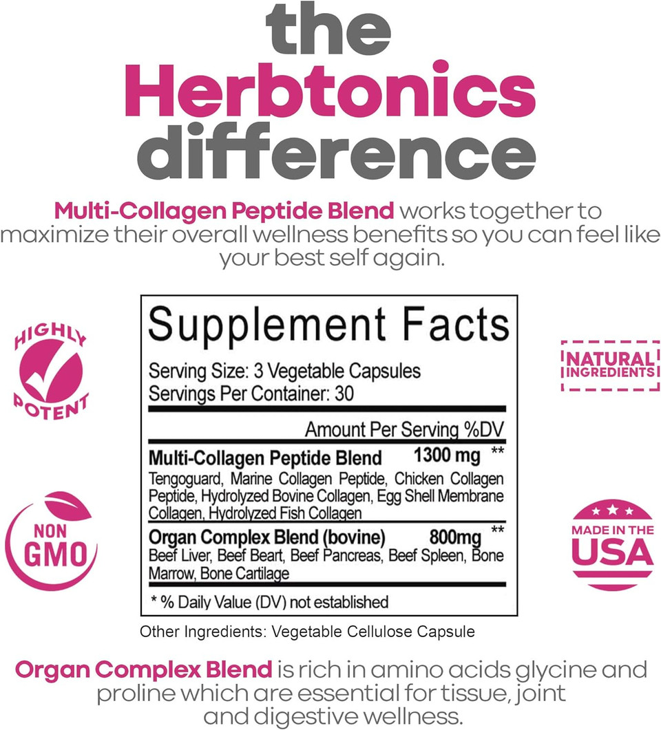 Multi Collagen Capsules (Types 1 2 3 5 And 10) | Hydrolyzed Protein Peptide Grass Fed Plus Bone Broth Type 1 2 3 5 10 Healthy Hair Skin Nails (With Organ Complex)