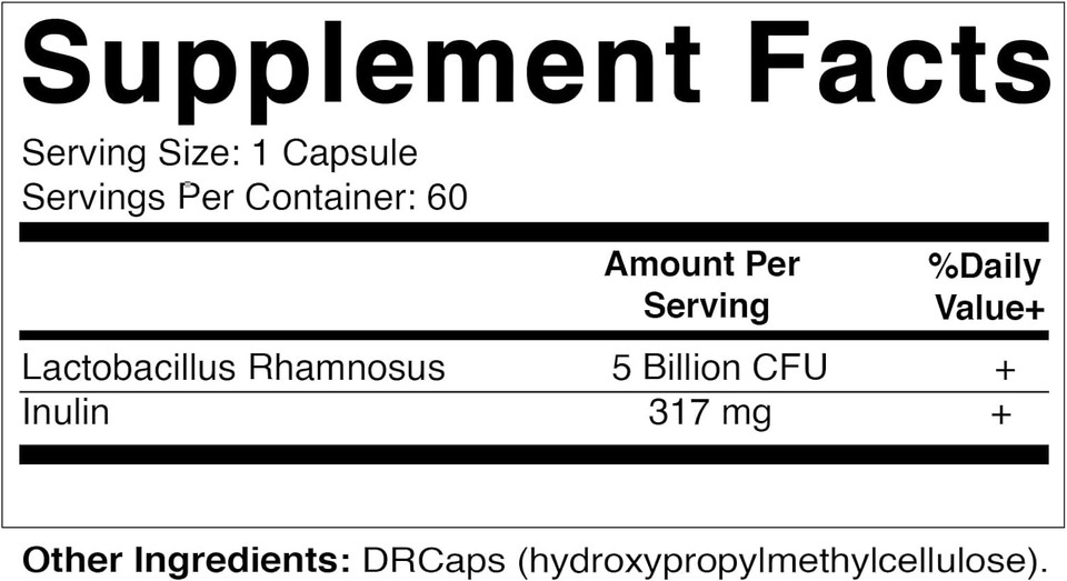 Vitamatic Lactobacillus Rhamnosus 5 Billion Per Dr Capsule (10 Billion Per 2 Capsules) - 60 Count - Advanced Digestive & Immune Support - Made With Prebiotic Inulin Fiber