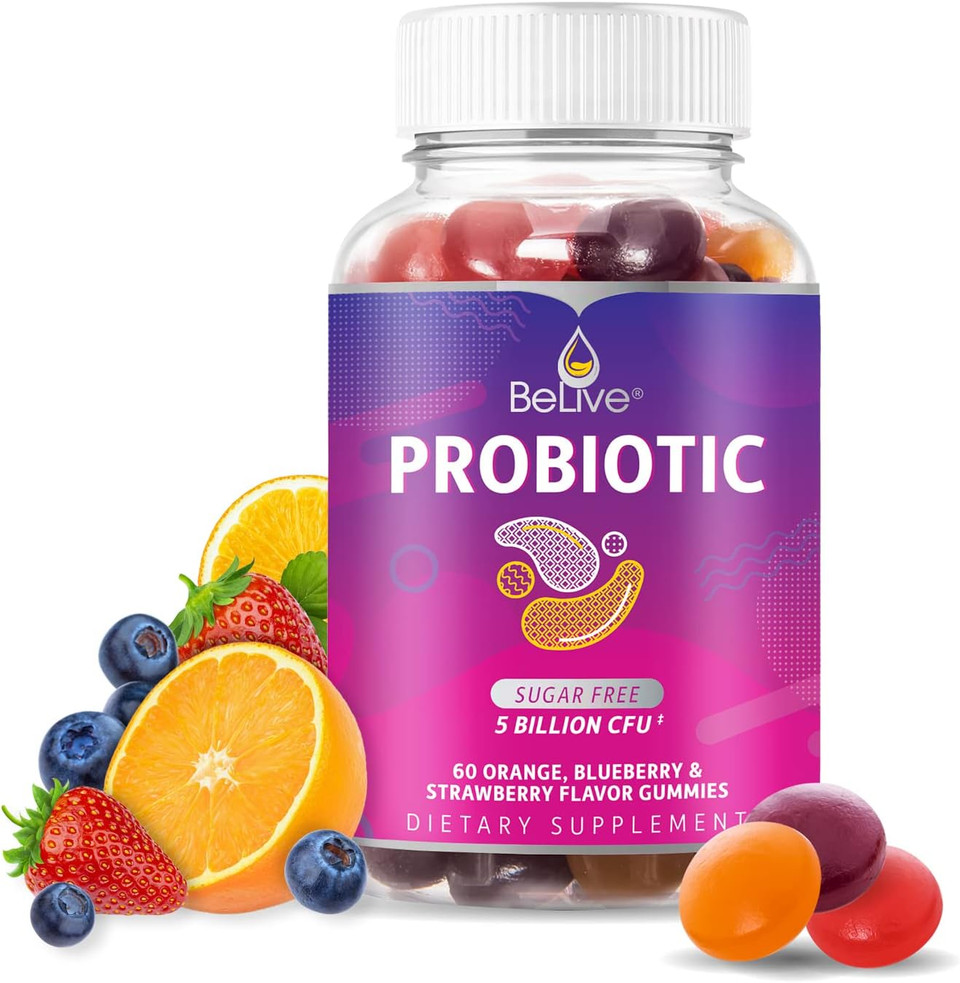 Belive Probiotic Gummies - Probiotics With 5 Billion Cfus For Digestive Health, Men, Women & Kids - For Immune Support, Sugar Free & Vegan | 60 Ct  Blueberry, Strawberry & Orange