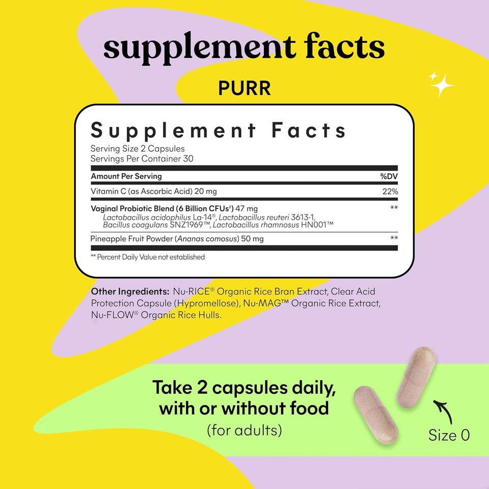 Lemme Purr Vaginal Probiotics For Women - Promotes Ph Balance, Healthy Vaginal Odor & Urinary Tract Health W/Lactobacillus Blend, Clinically Tested Strains, Pineapple & Vitamin C - 60 Veggie Capsules
