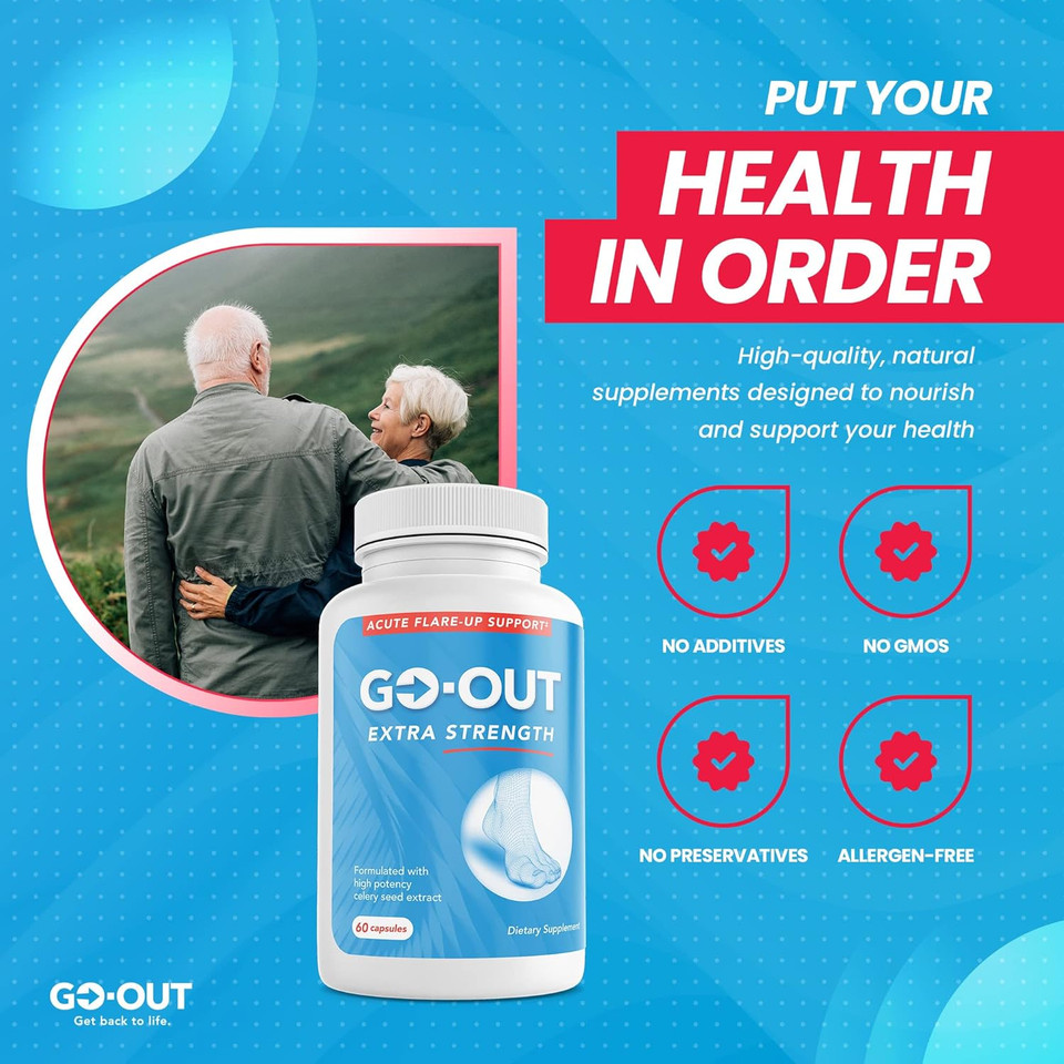 Go Out - Extra Strength Flare Up Support - Uric Acid Balance With Tart Cherry, Celery Seed, Turmeric - Non-Gmo, Gluten-Free - 60 Caps